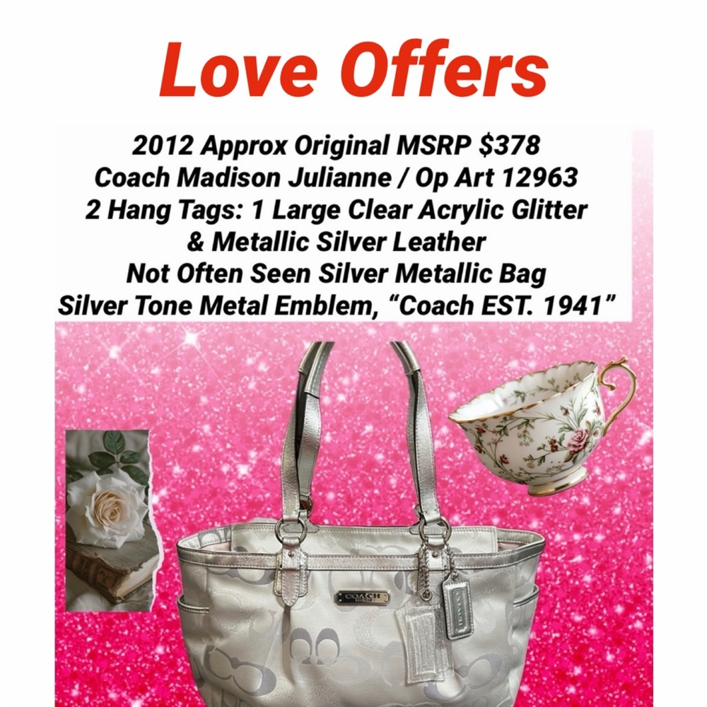Coach Madison Julianne Silver Metallic Shoulder Bag 2 Hangtags Very Good Cond